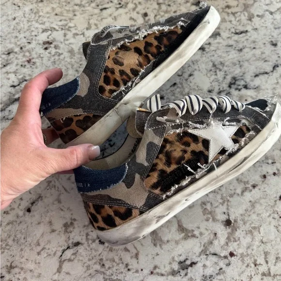 Golden Goose Leopard Print and Denim Sneakers - Picture 3 of 6